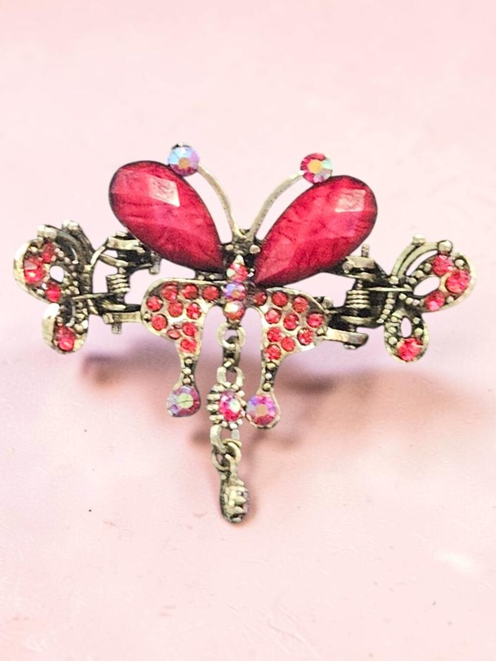 Elegant Crystal Hair Clip Magenta Butterfly Flower Hair Crab Claw